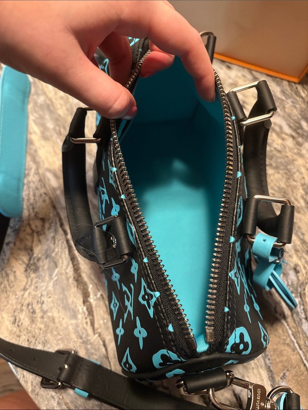 Louis Vuitton Black & Turquoise Monogram Mini Speedy Crossbody Bag (Runway) - Picture 5 of 13